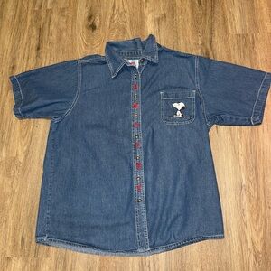Women’s Peanuts Denim Button-Down Shirt with Snoopy Detail